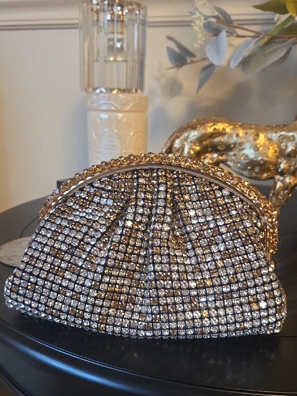 Nwt Unique Gold and Silver Crystal Embellished Evening Clutch Bag - Picture 5 of 11